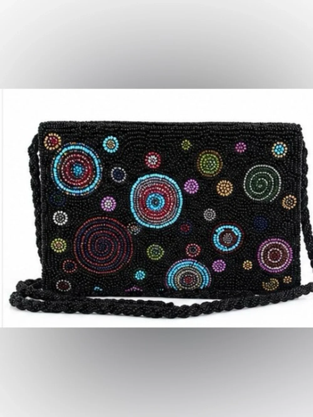 [magieS] Hand Beaded Black Small Crossbody Bag Multicolor Spiral Design